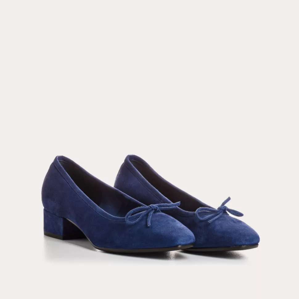 Ballerines^Reqins Ballerines Fetiche Cuir Velours Bleu, Ocean