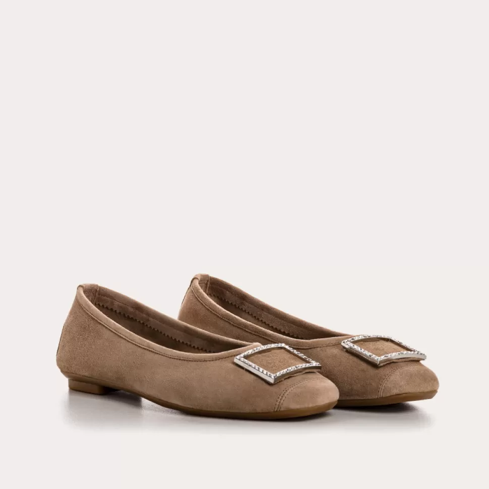 Ballerines^Reqins Ballerines Hamarante Cuir Velours Beige, Beige Fonce