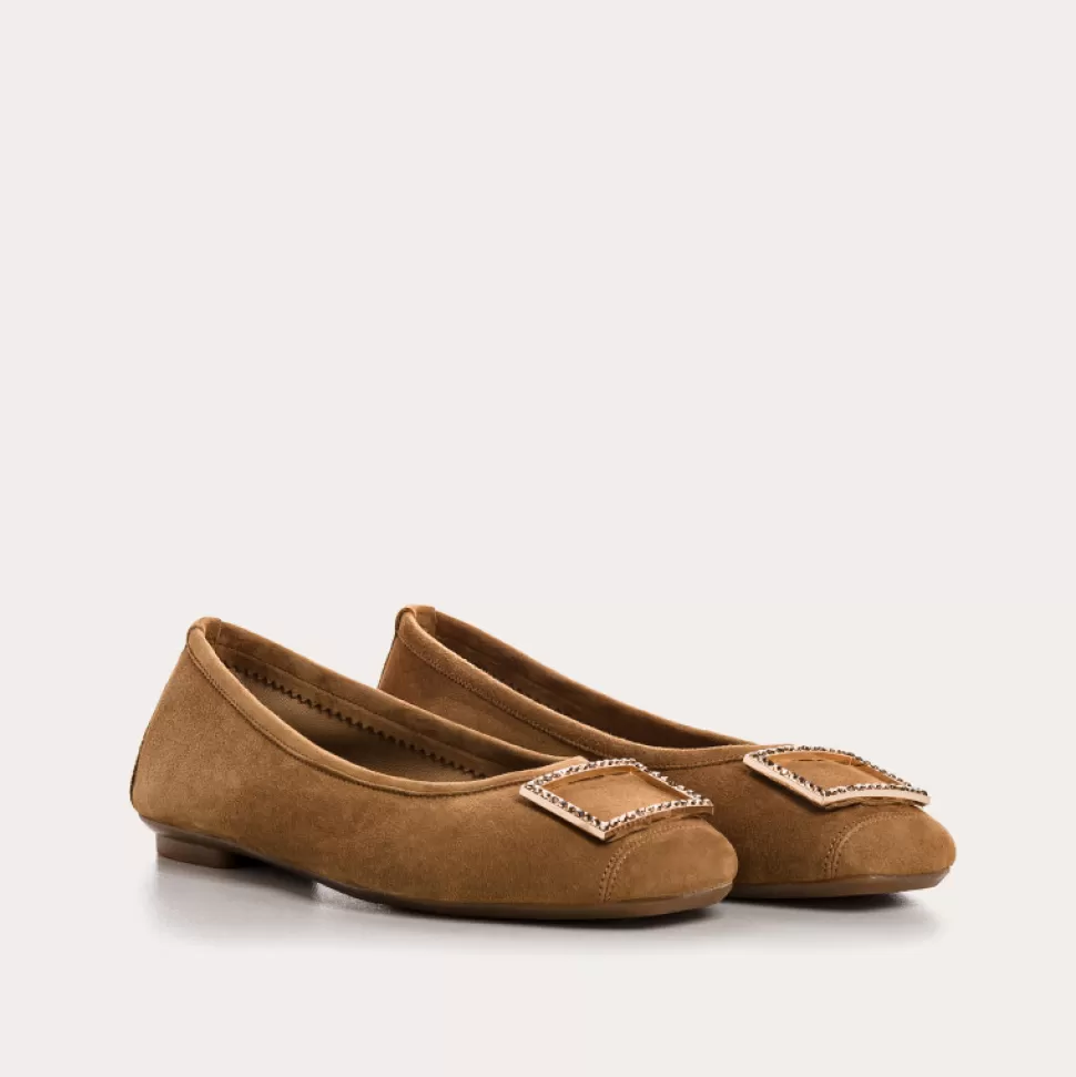 Ballerines^Reqins Ballerines Hamarante Cuir Velours Havane, Camel