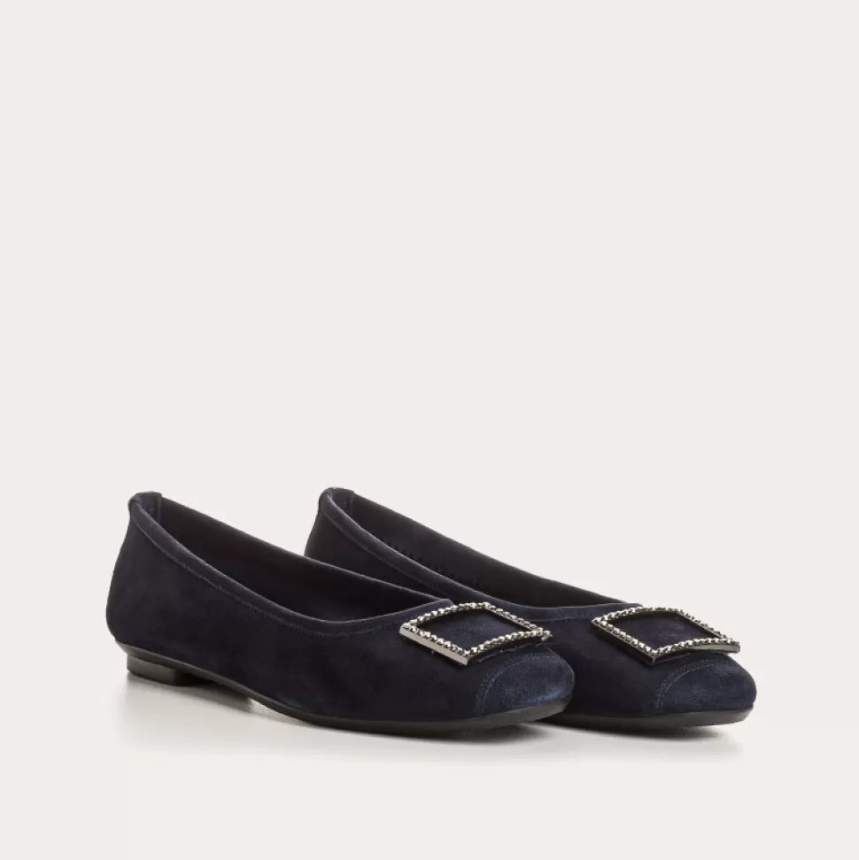 Ballerines^Reqins Ballerines Hamarante Cuir Velours Bleu, Nuit