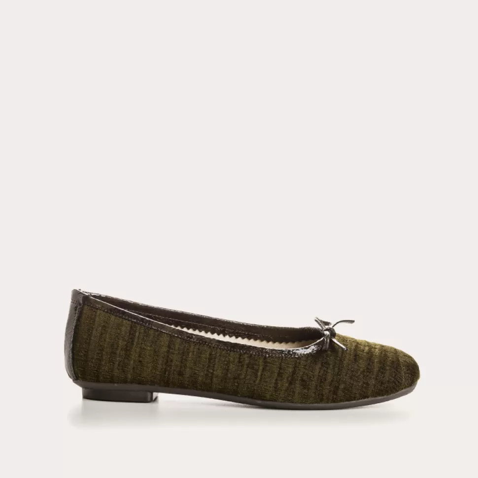 Ballerines^Reqins Ballerines Harmony Velours Cotele Vert, Kaki