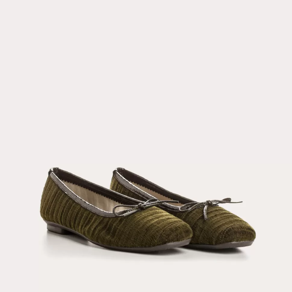 Ballerines^Reqins Ballerines Harmony Velours Cotele Vert, Kaki