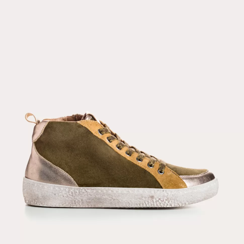 Baskets^Reqins Baskets Beverly Mix Cuir Velours Vert, Kaki