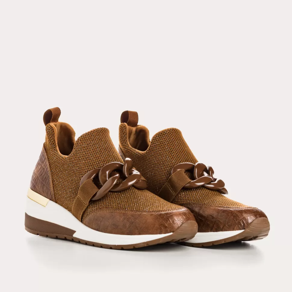 Baskets^Reqins Baskets Iroko Crochet Lame Camel, Cognac