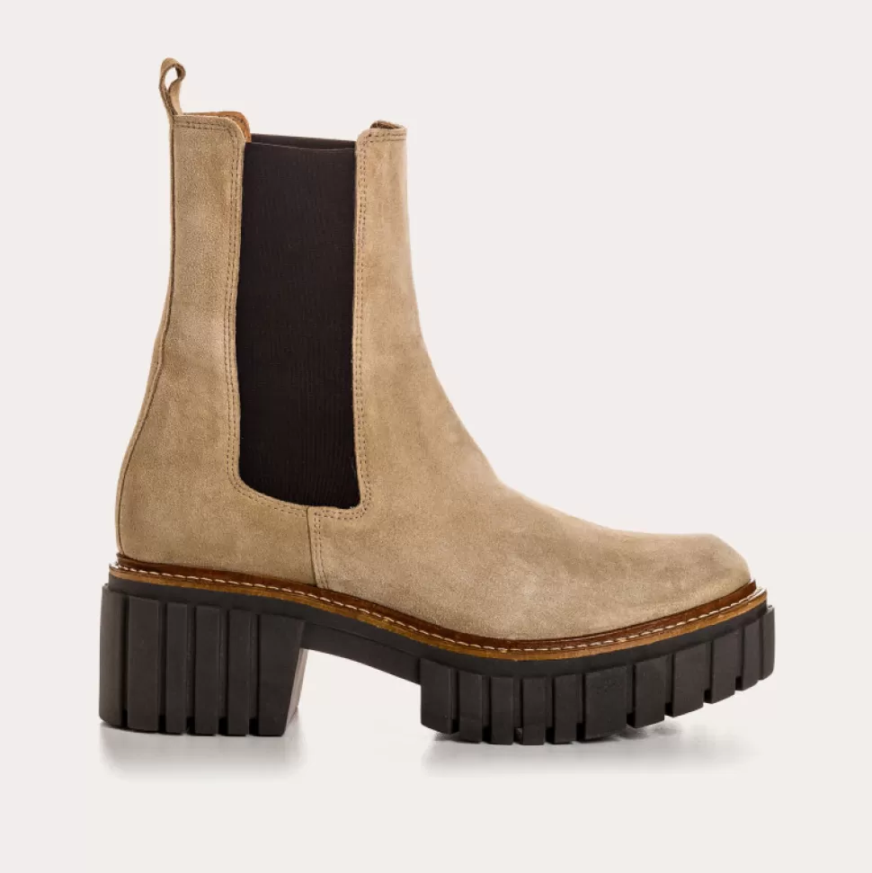 Boots^Reqins Boots Basea Cuir Velours Beige, Beige