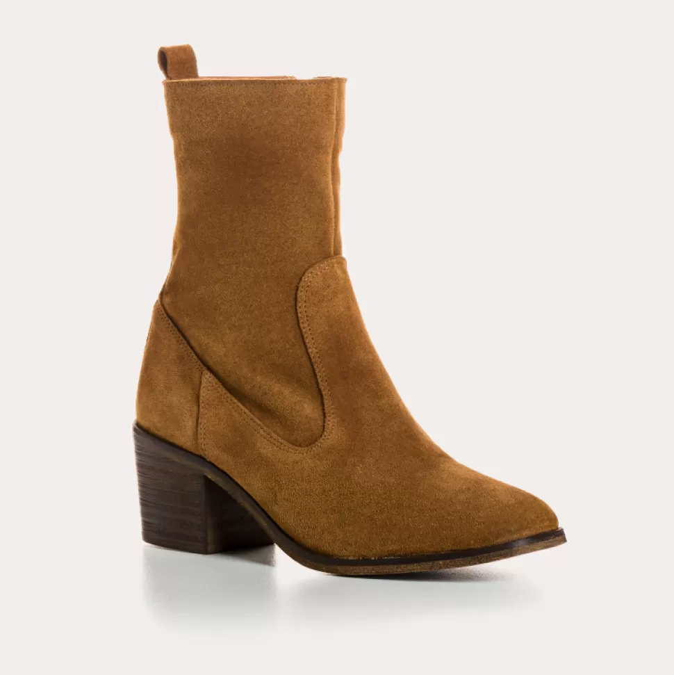 Boots^Reqins Boots Cecilia Cuir Velours Chamois, Camel