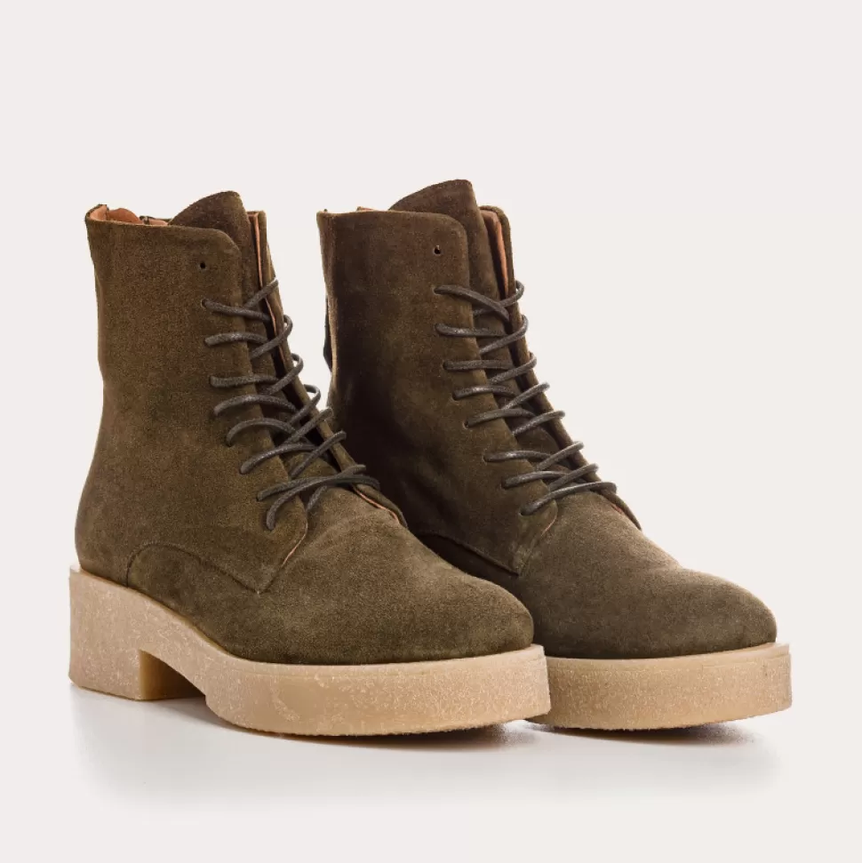 Boots^Reqins Boots Clayton Cuir Velours Vert, Kaki