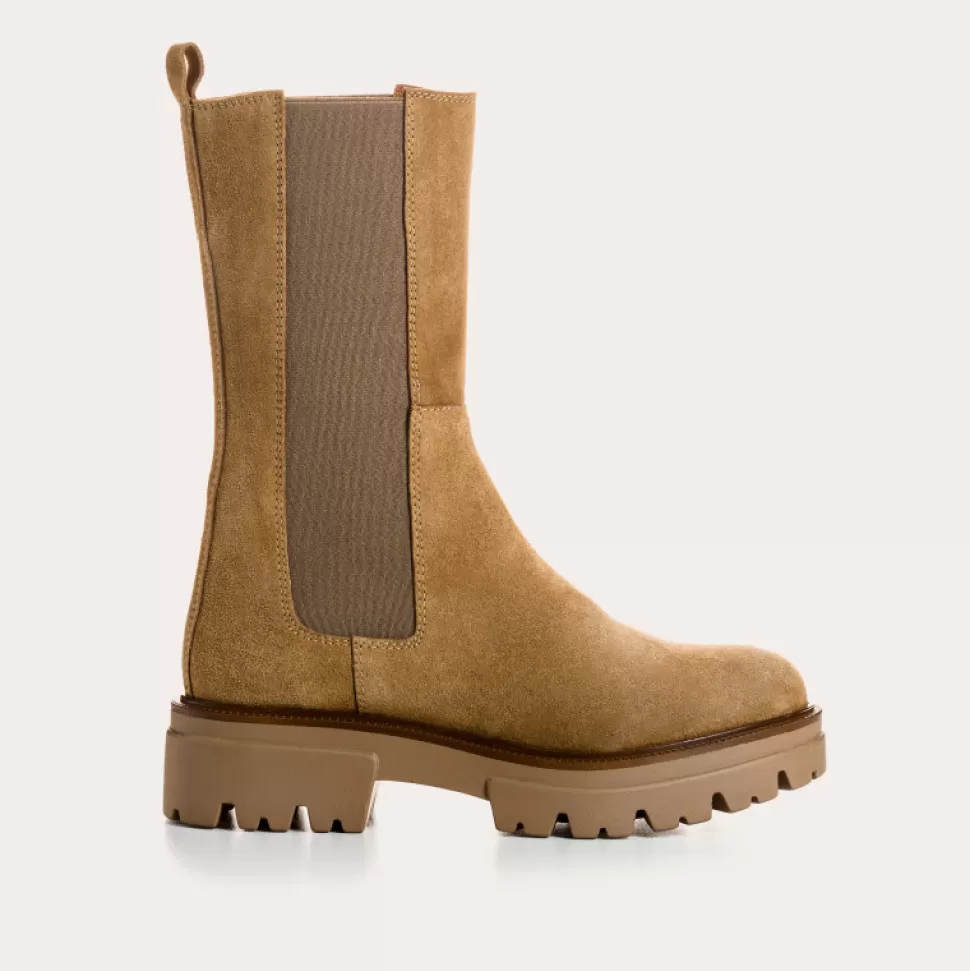 Boots^Reqins Boots Devora Cuir Velours Havane, Camel