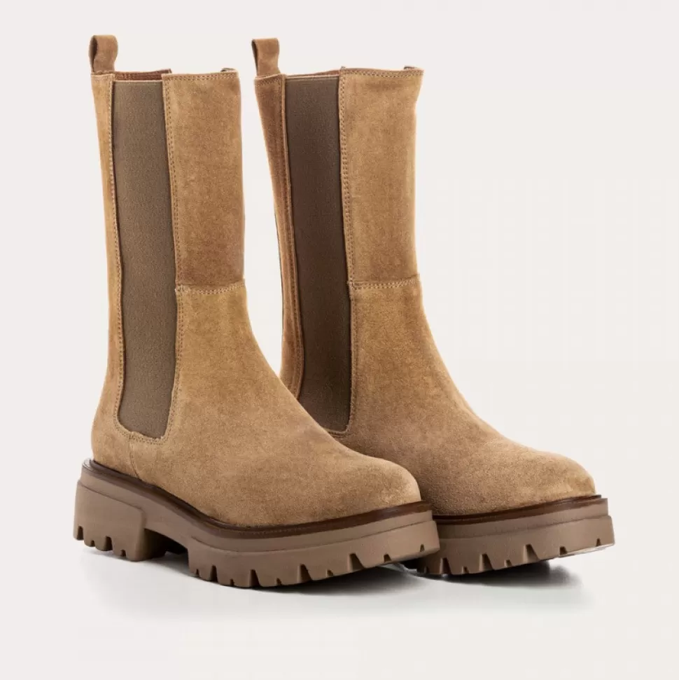 Boots^Reqins Boots Devora Cuir Velours Havane, Camel
