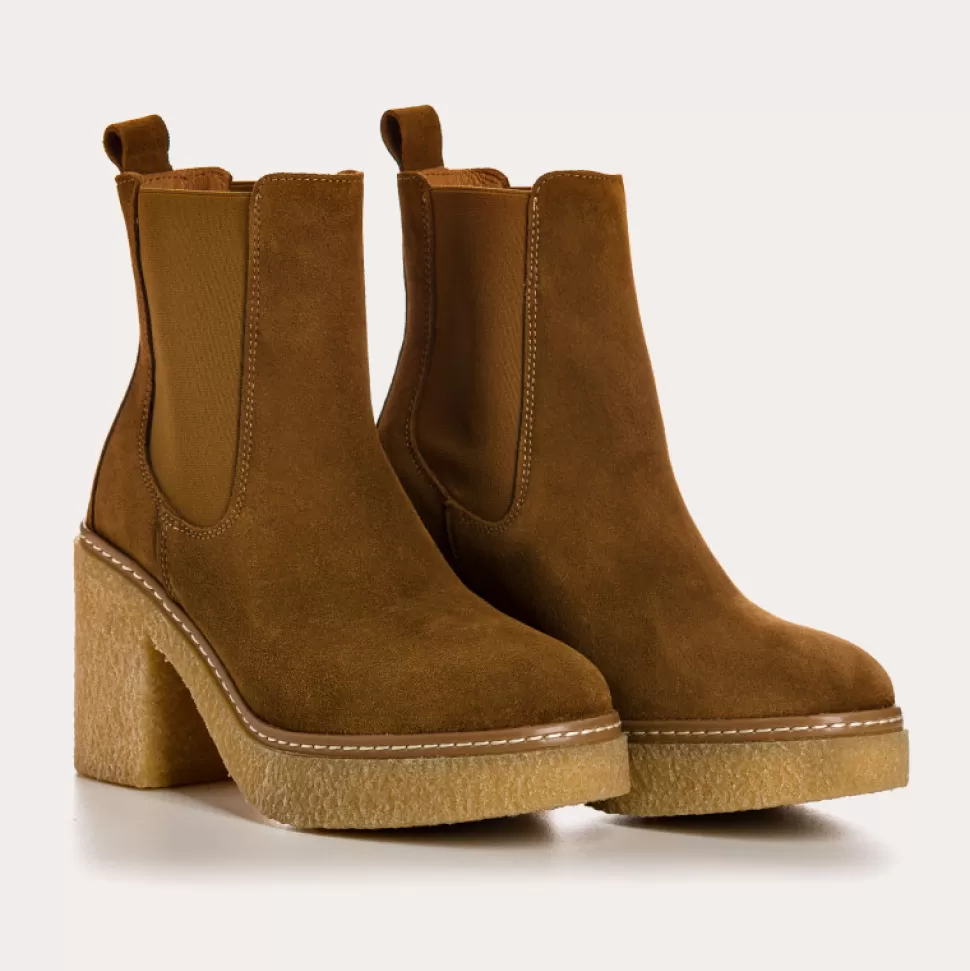 Boots^Reqins Boots Feroe Cuir Velours Beige, Noisette