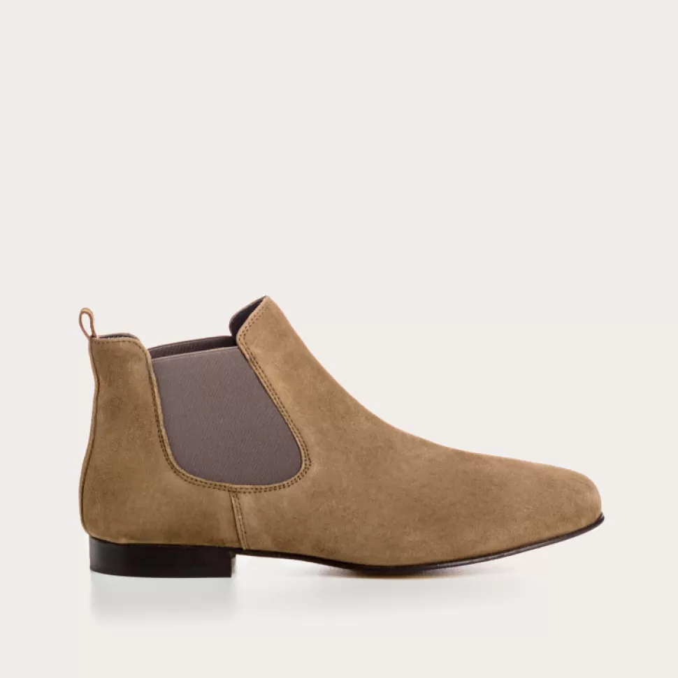 Boots^Reqins Boots Lizette Cuir Velours Vert, Vison