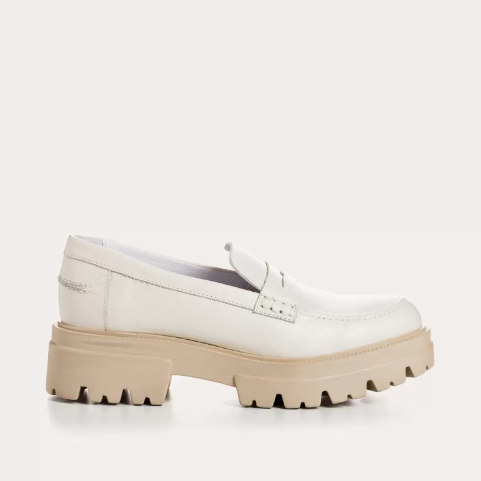Mocassins^Reqins Mocassins Alabama Cuir Graine Beige, Off White