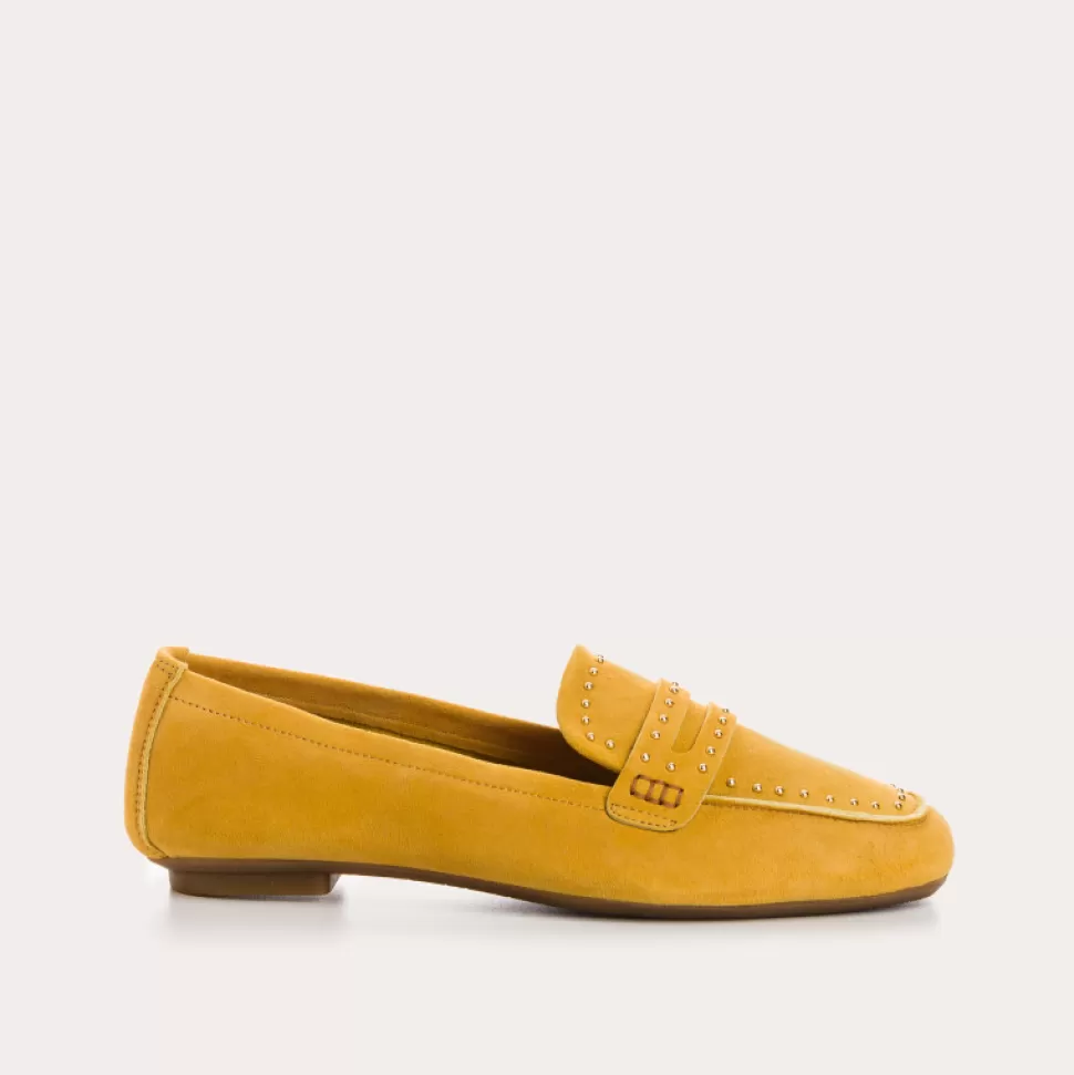 Mocassins^Reqins Mocassins Helodie Cuir Velours Jaune, Ocre