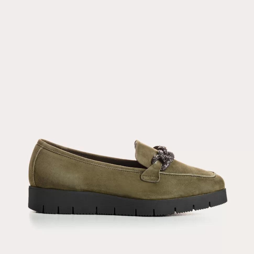 Mocassins^Reqins Mocassins Nora Cuir Velours Vert, Olive